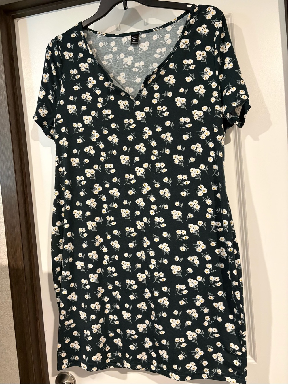 Women's Floral V-Neck Casual Dress - Dark Green